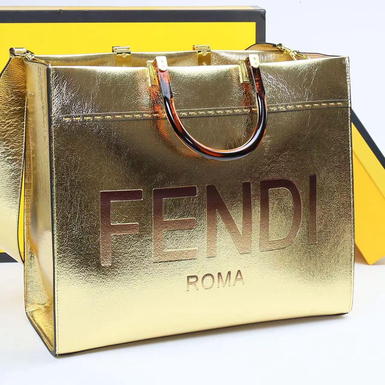 F-E-N-D-I-Inspired Tote Sunshine – Luxury Women Bag (Straw & Leather){Golden}