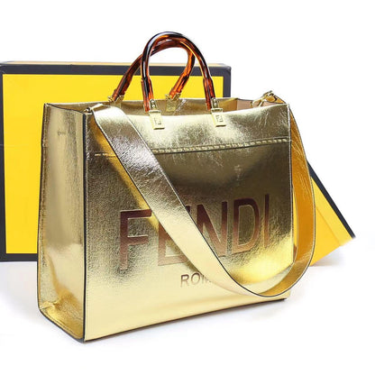 F-E-N-D-I-Inspired Tote Sunshine – Luxury Women Bag (Straw & Leather){Golden}