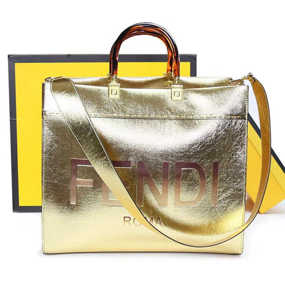 F-E-N-D-I-Inspired Tote Sunshine – Luxury Women Bag (Straw & Leather){Golden}