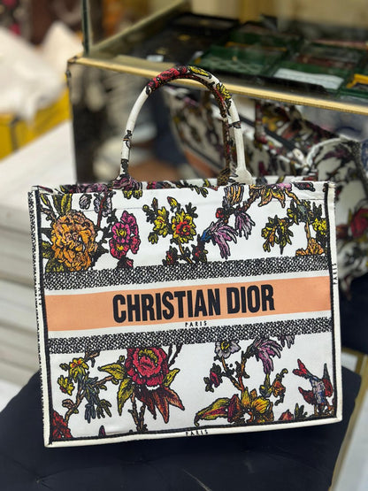 CHRISTIAN DIOR-Inspired Tote – High Quality Denim Women Bag with Beautiful Print(White)