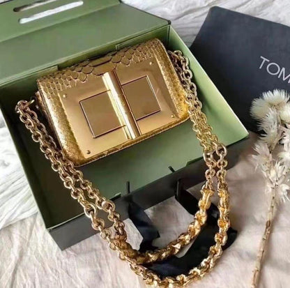 T-O-M F-O-R-D Natalia-Inspired Chain Shoulder Women Bag – Luxe Statement Edition (Gold)