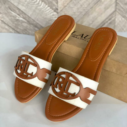RALPH LAUREN-Inspired Flat Slippers – Elegant Women Footwear with Brand Box(Brown)