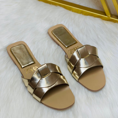 ZARA Basic Slipper – Everyday Women Footwear with Brand Box (Gold)