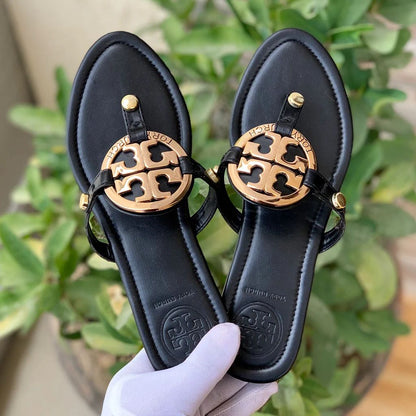 TORY MILLER-Inspired Flat Slippers – Elegant Women Footwear with Brand Box(Black)