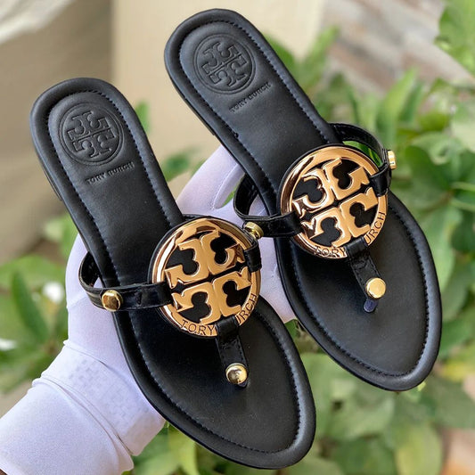 TORY MILLER-Inspired Flat Slippers – Elegant Women Footwear with Brand Box(Black)