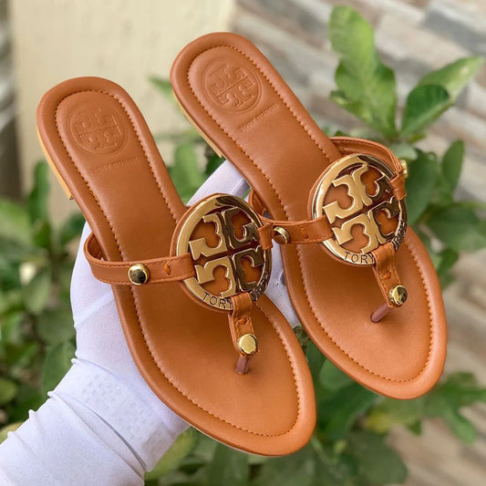 TORY MILLER-Inspired Flat Slippers – Elegant Women Footwear with Brand Box(Brown)