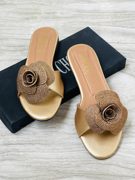 JIMMY CHOO-Inspired Flower Flats – Elegant Floral Women Footwear(Beige)