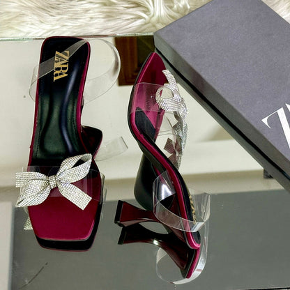 RESTOCKED – ZARA Transparent Heel Sandals | Stylish Women Footwear in Beautiful Colours(Maroon)