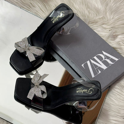 RESTOCKED – ZARA Transparent Heel Sandals | Stylish Women Footwear in Beautiful Colours(Black)