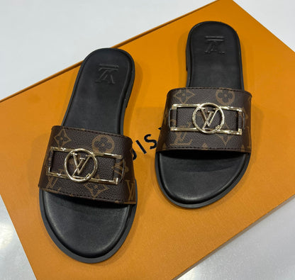 LOUIS VUITTON-Inspired Flat Slippers – Premium Women Footwear with Brand Box(Brown 1)