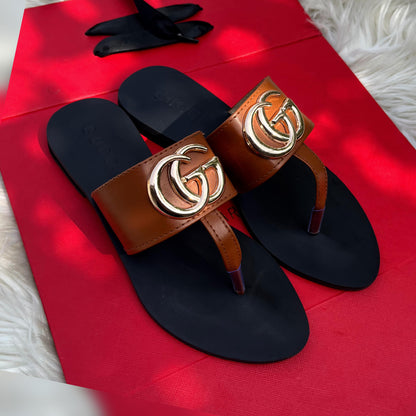 GUCCI-Inspired Flat Slippers – Premium Women Footwear with Brand Box(Brown)