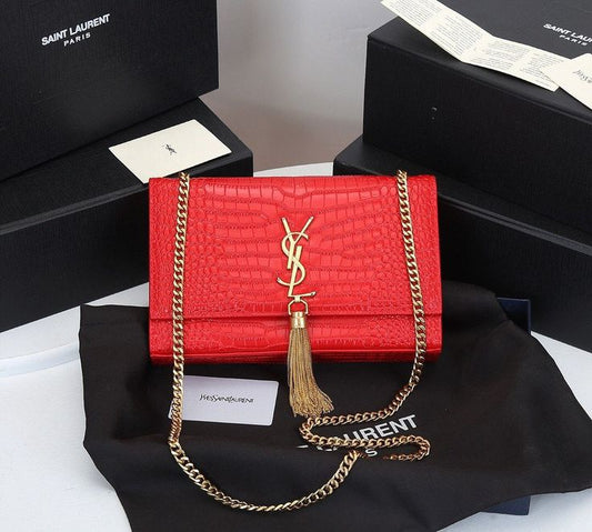YSL High Quality Women Crossbody Bag – Elegant & Iconic (Maroon/Gold)