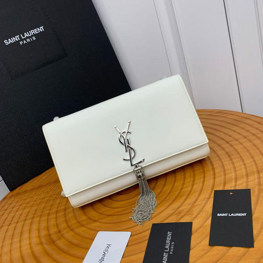 YSL High Quality Women Crossbody Bag – Elegant & Iconic (White/Silver)