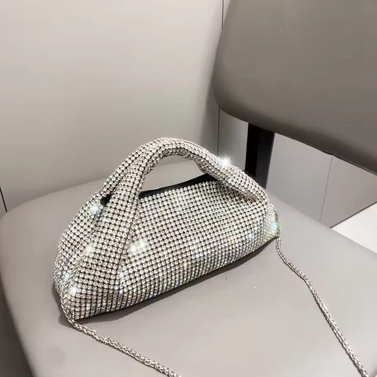 Unique Bridal Women Bag – Hand & Shoulder Chain Carry (White/Silver)