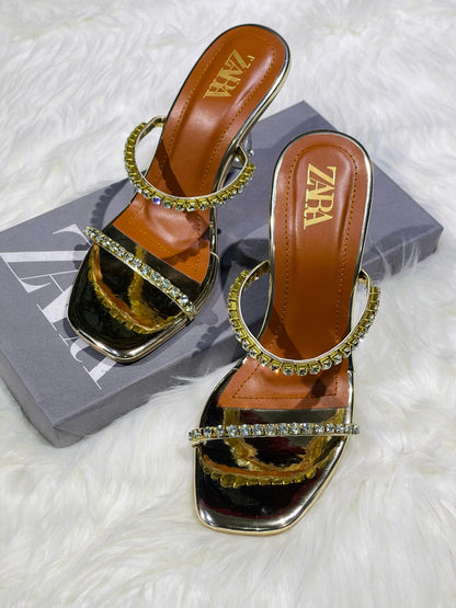 ZARA Crystal Heel – Elegant Women Footwear for Every Occasion (Gold)