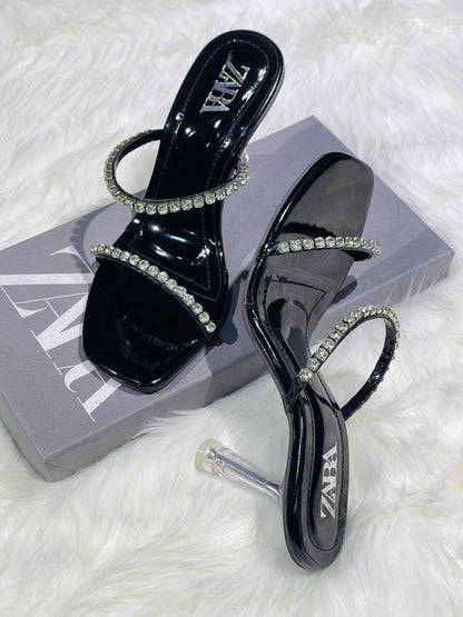 ZARA Crystal Heel – Elegant Women Footwear for Every Occasion (Black/White)