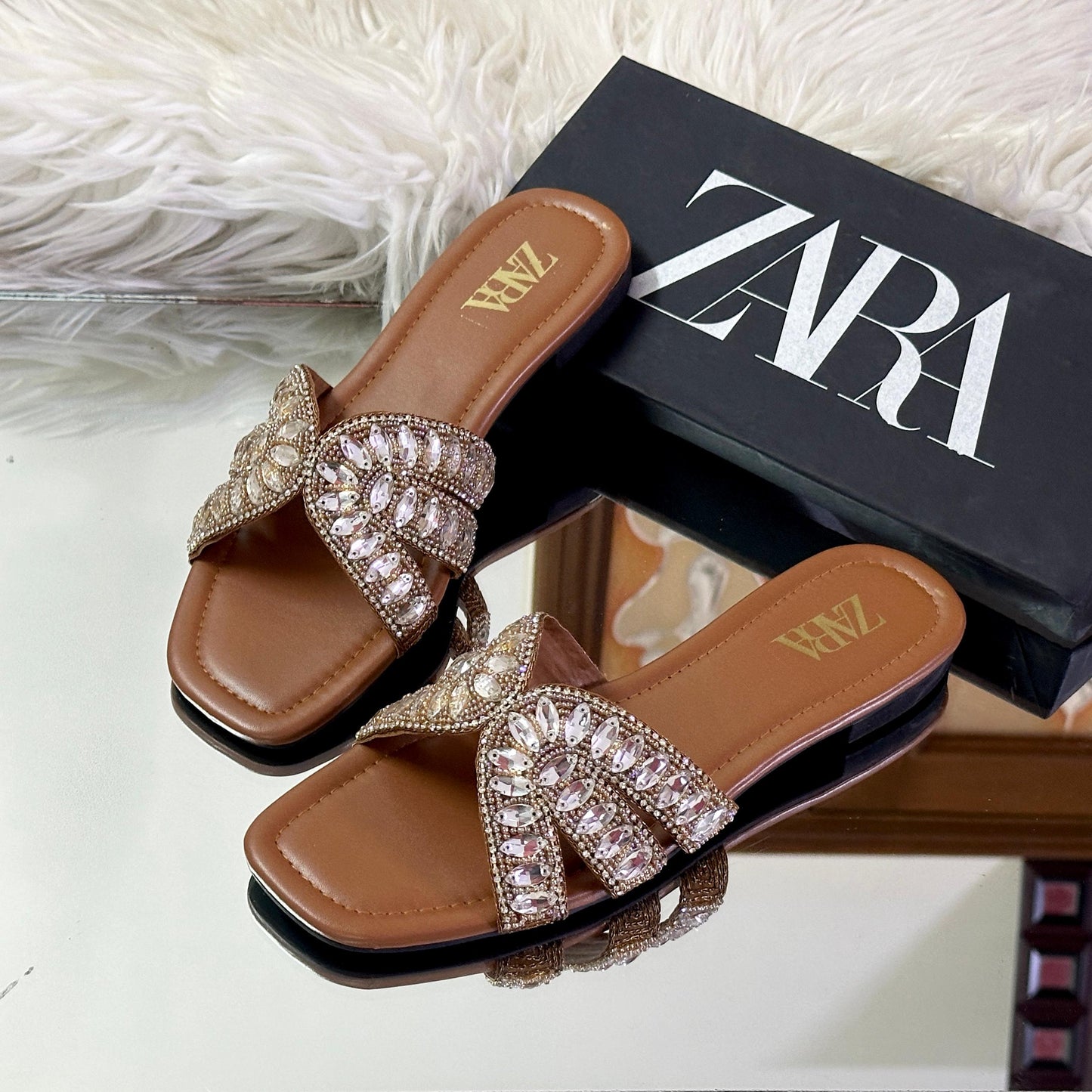 ZARA – Fancy Flat Slippers (Brown)