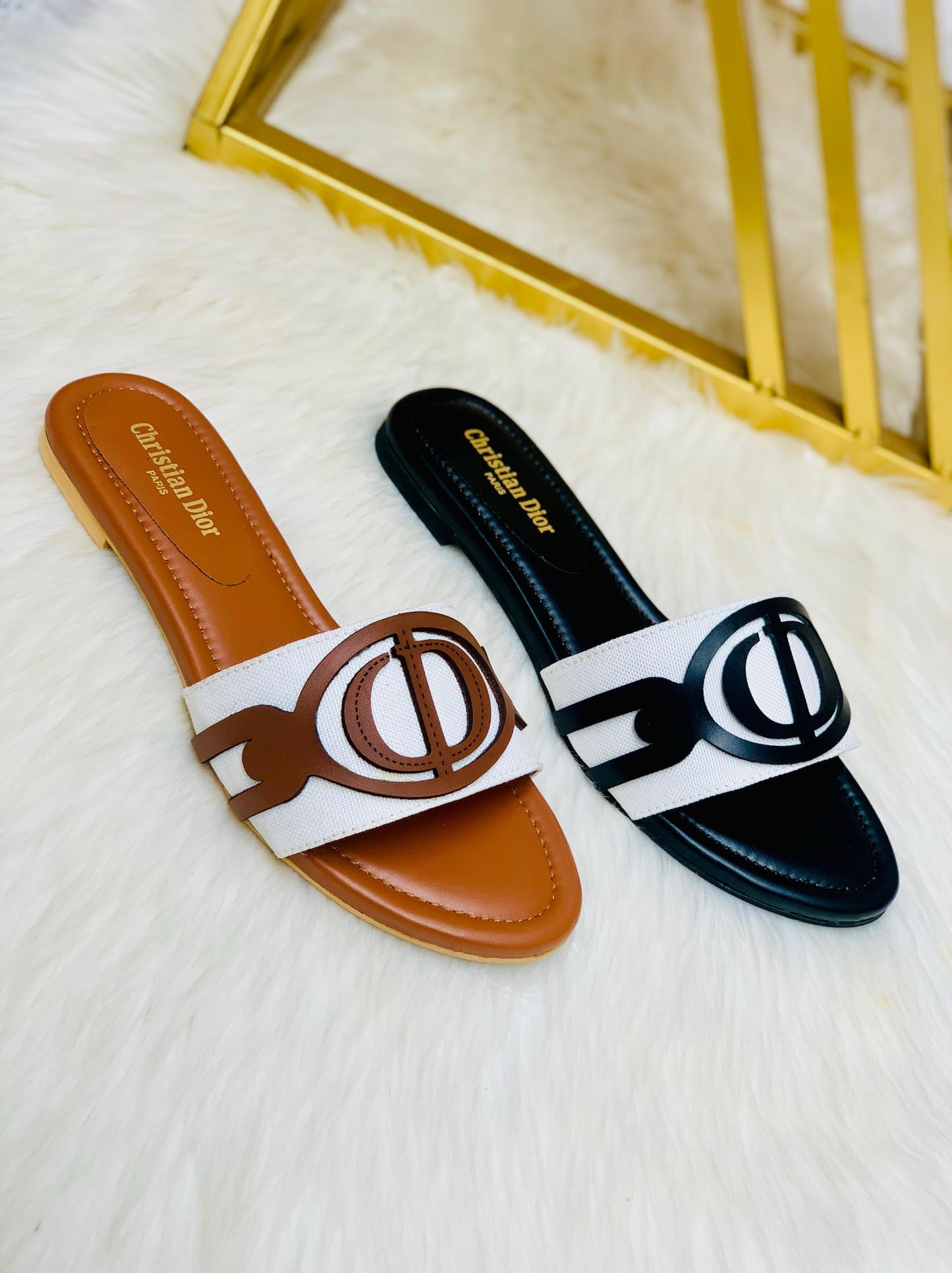 Christian Dior Slippers (Brown/White)