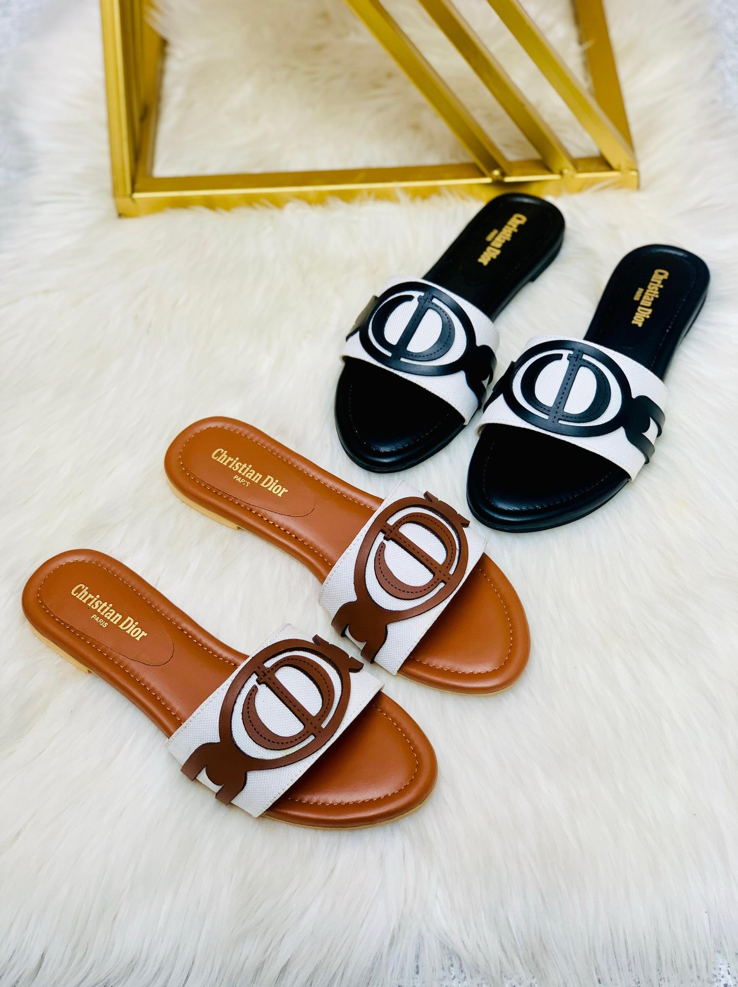 Christian Dior Slippers (Brown/White)