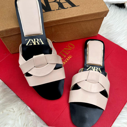 ZARA-Inspired Flat Slippers – Premium Comfort with Brand Box (Beige)