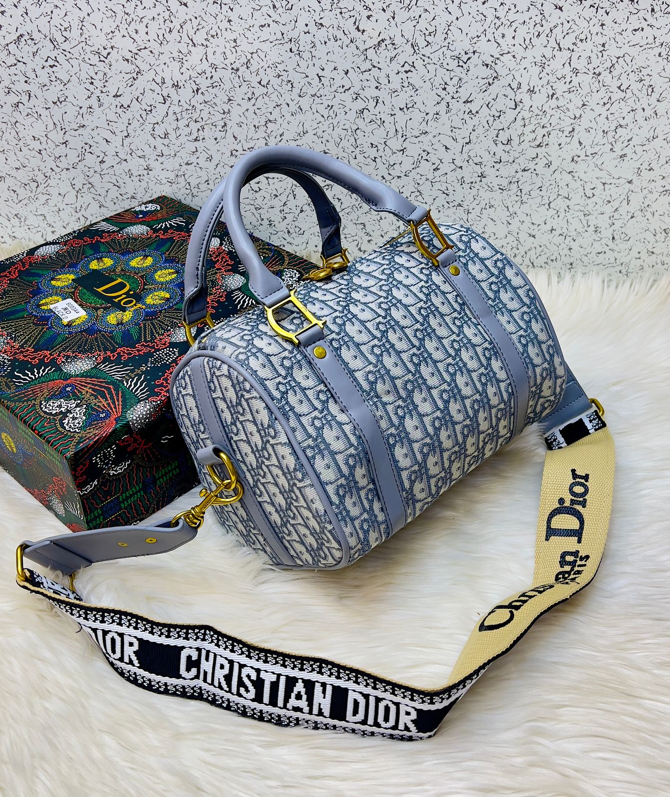 Dior Brand Duffle Women Bag – Premium Quality with Box & Dust Bag (Light Blue)