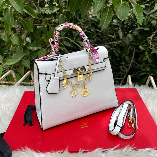 HERMES Kelly Women Bag – Premium Handbag with Long Belt & Brand Box (White)