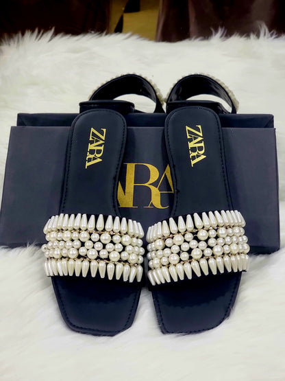 Zara Pearls Women Slippers – Best Quality with Elegant Design(Black)
