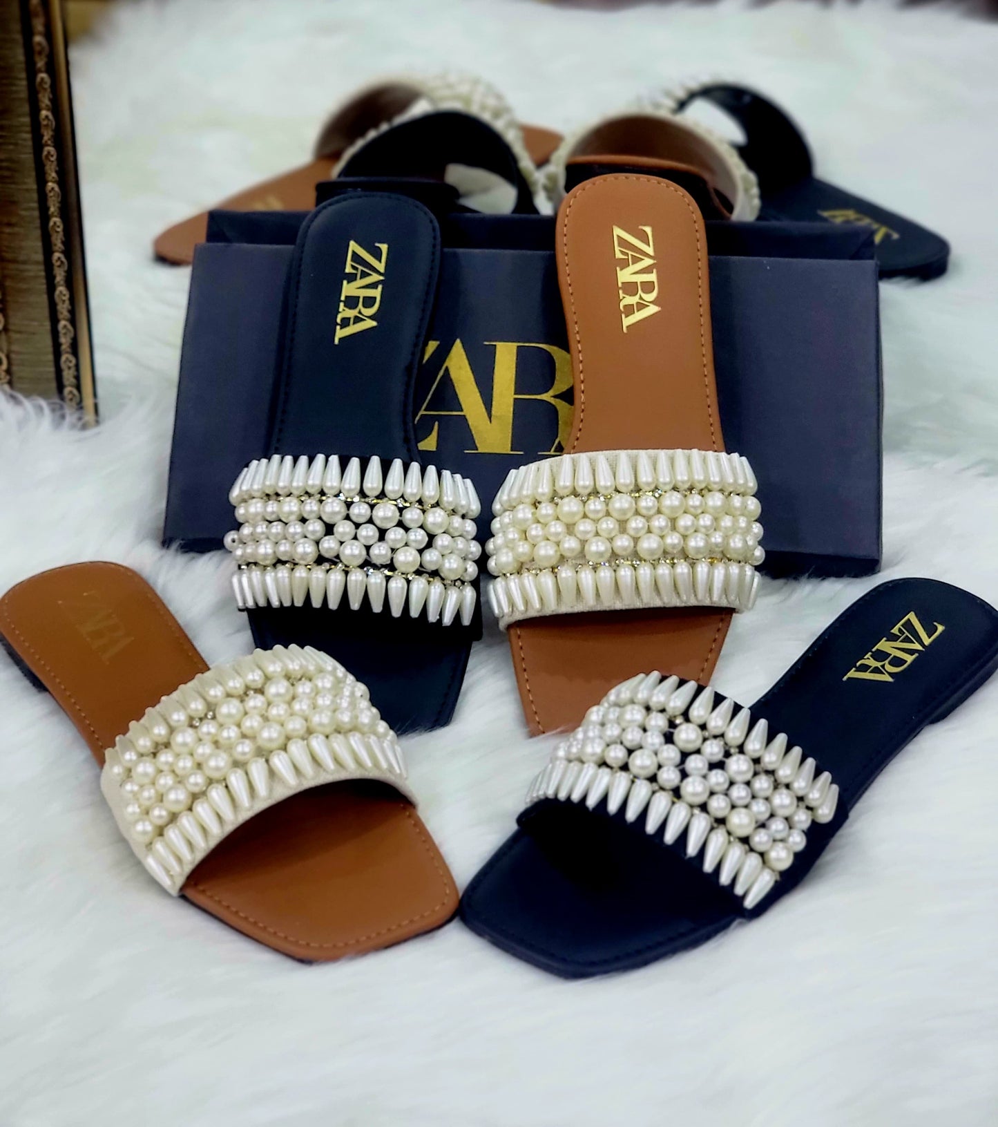 Zara Pearls Women Slippers – Best Quality with Elegant Design(Black)