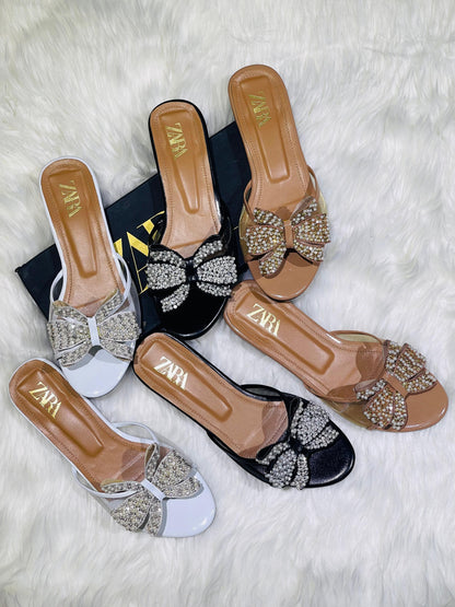 NEW ARRIVAL – ZARA Embroidered Bow Women Flats (Beige)