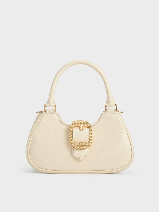 CHARLES & KEITH Avis Belted Top Handle – Women Bag (Faux Shearling) (White)