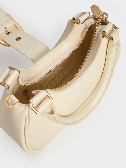 CHARLES & KEITH Avis Belted Top Handle – Women Bag (Faux Shearling) (White)