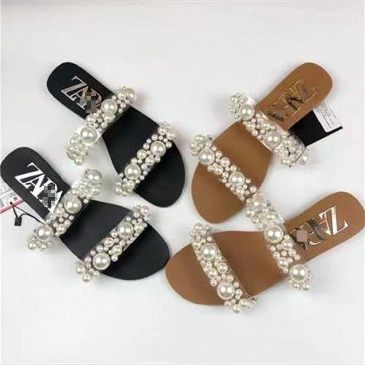 ZARA Women Slippers – With Brand Box (White/Brown)
