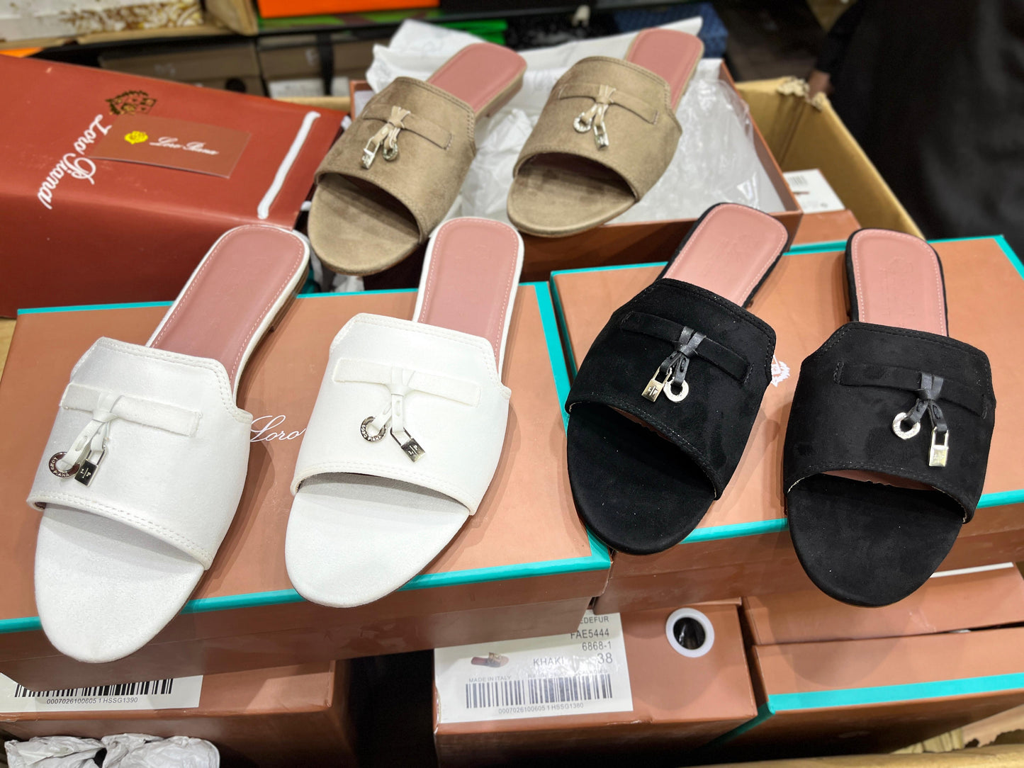 LORO PIANA SUMMER CHARMS – Women Suede Slides (White)