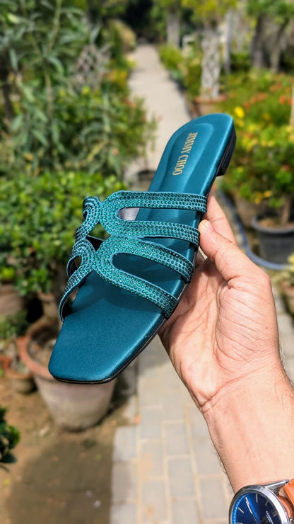 JIMMY CHOO – Women Slippers (Bluish Green)
