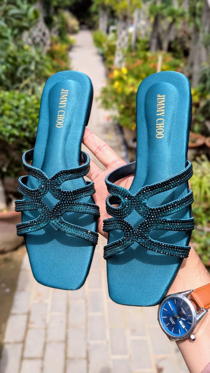 JIMMY CHOO – Women Slippers (Bluish Green)