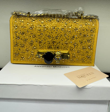 ALEXANDER MCQUEEN CRYSTAL-EMBELLISHED MINI JEWELLED SATCHEL – Women Bag (Gold)
