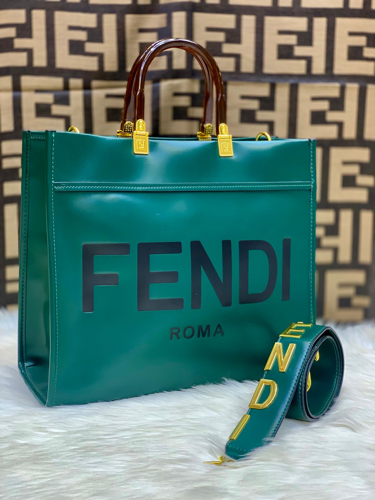 F-E-N-D-I Premium Tote Women Bag – Luxury Edition (Sea Green)