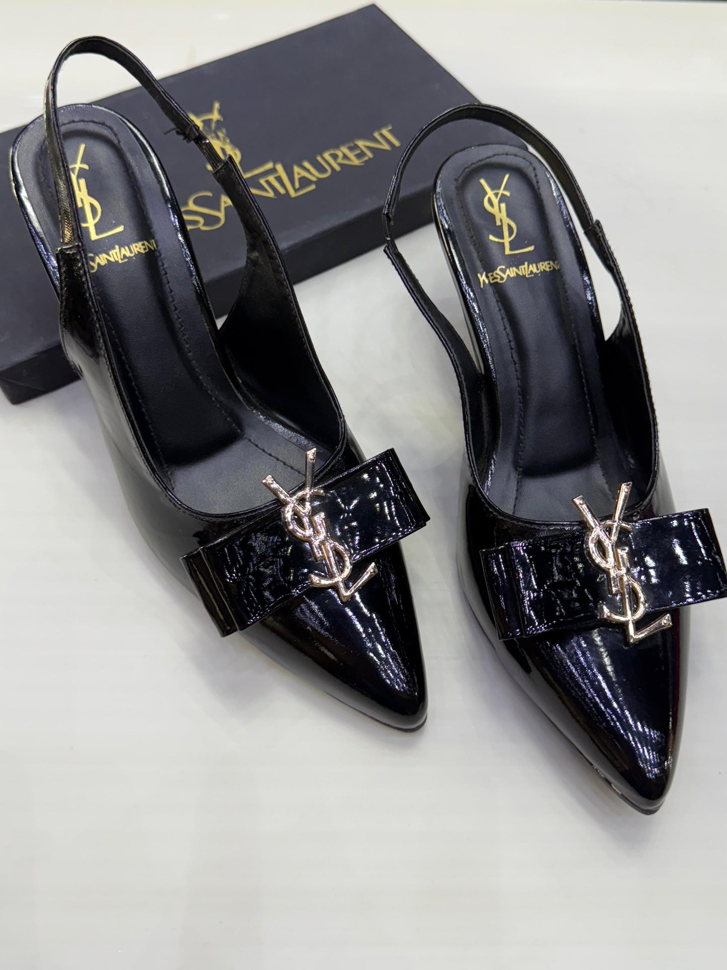 Y-S-L Slingback Women Heels – Pointed Toe Edition (Black)