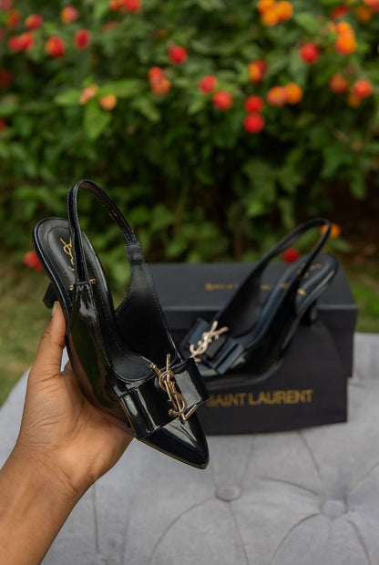 Y-S-L Slingback Women Heels – Pointed Toe Edition (Black)