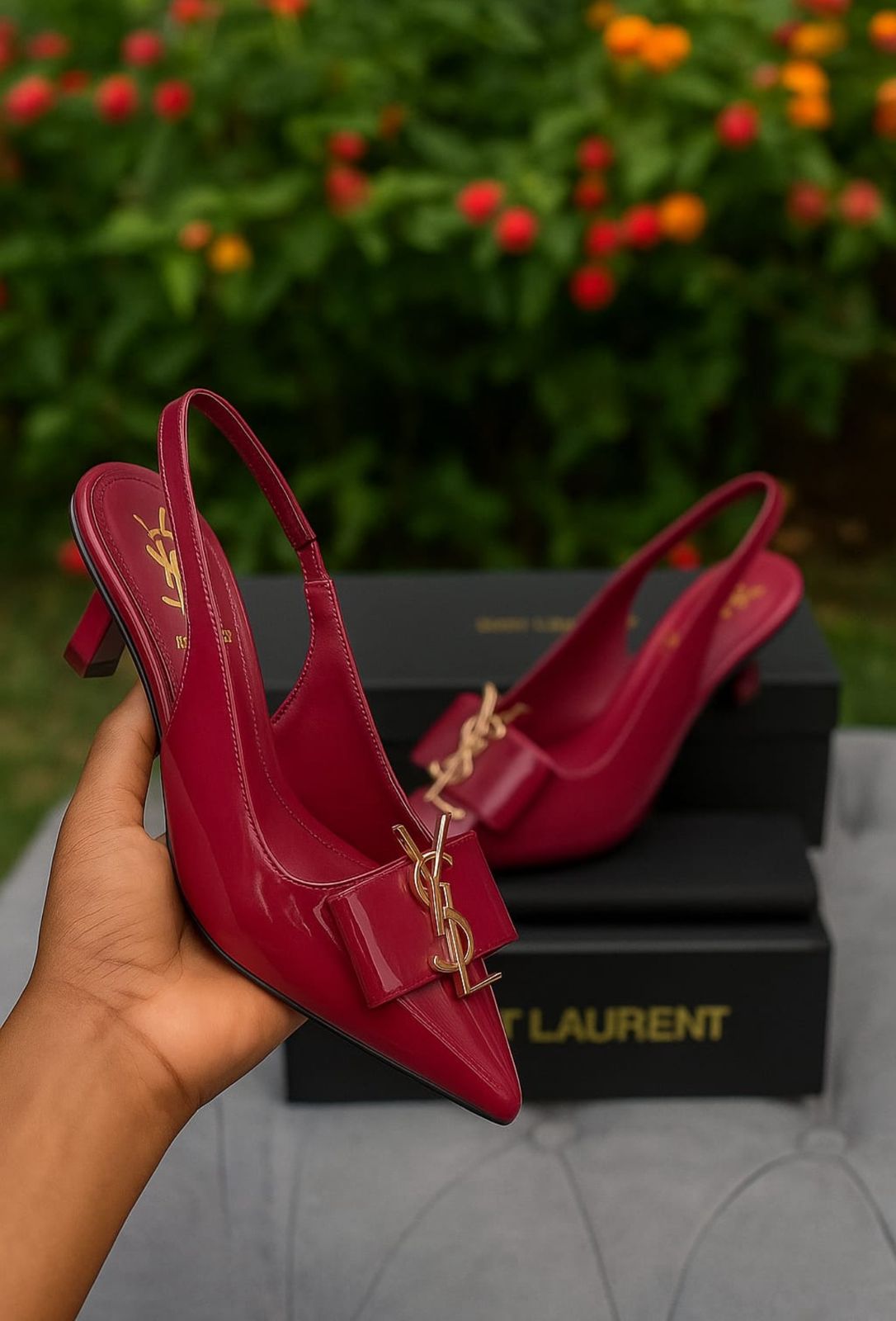 Y-S-L Slingback Women Heels – Pointed Toe Edition (Red)