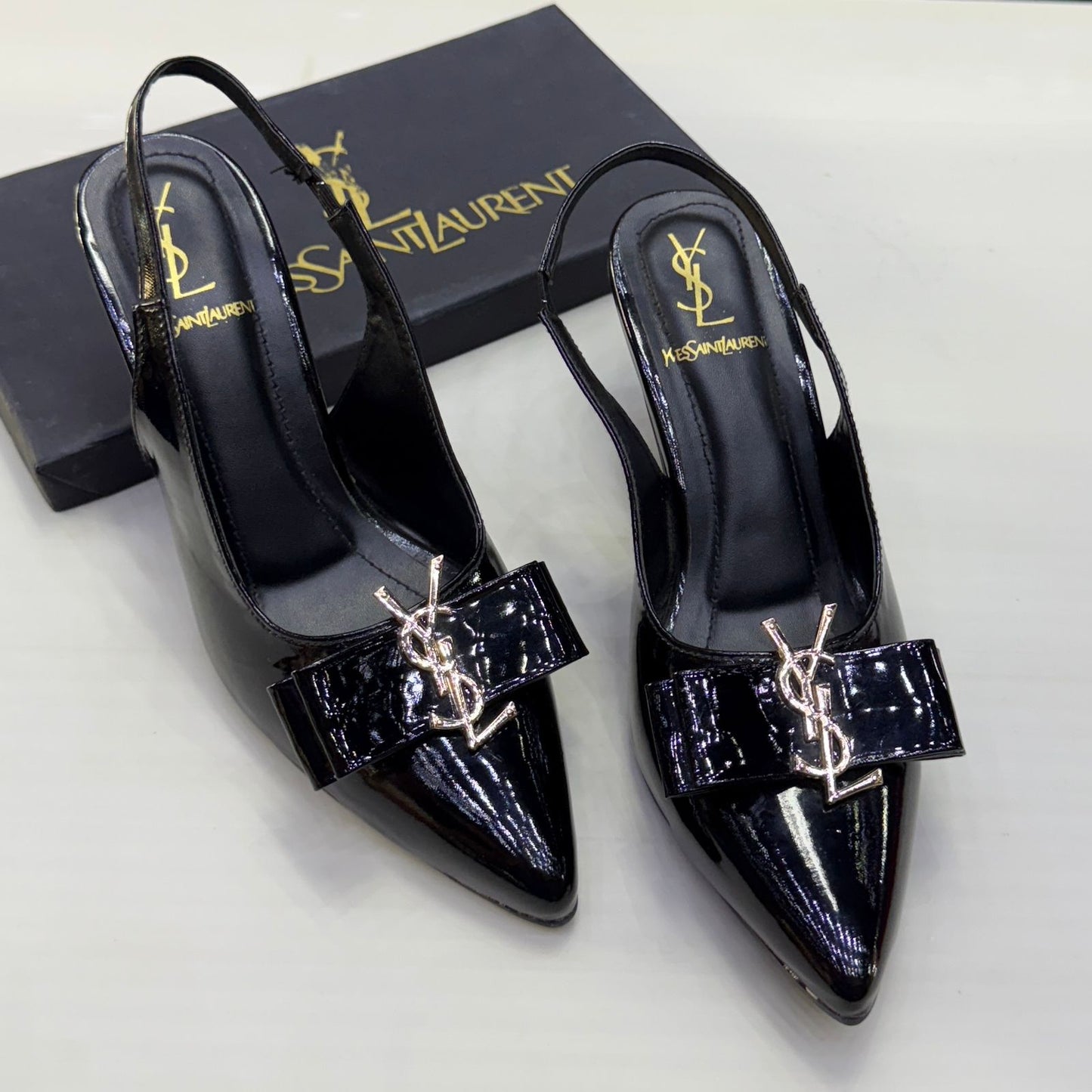 Y-S-L Slingback Women Heels – Pointed Toe Edition (Black)