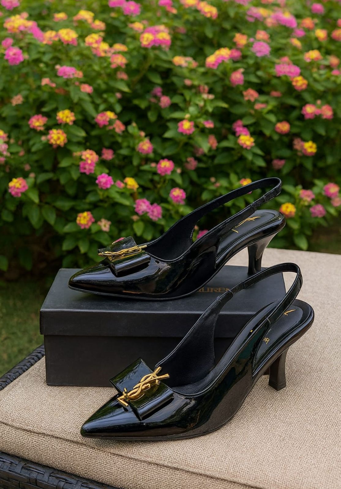 Y-S-L Slingback Women Heels – Pointed Toe Edition (Black)