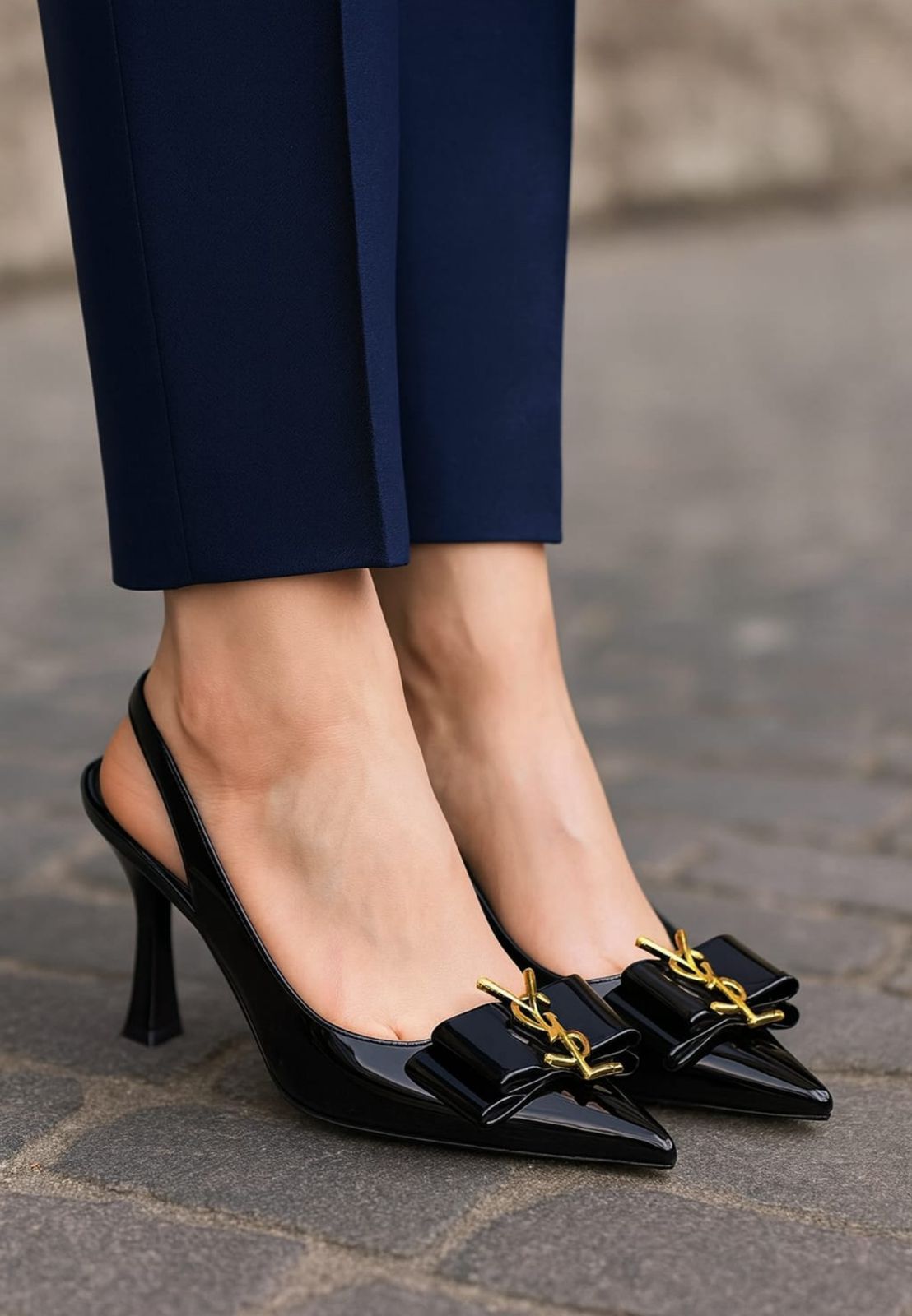 Y-S-L Slingback Women Heels – Pointed Toe Edition (Black)