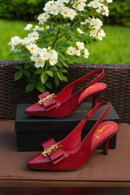 Y-S-L Slingback Women Heels – Pointed Toe Edition (Red)
