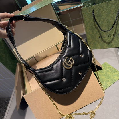 GUCCI GG Marmont Half-Moon Shoulder Bag – Women Bag (Black)