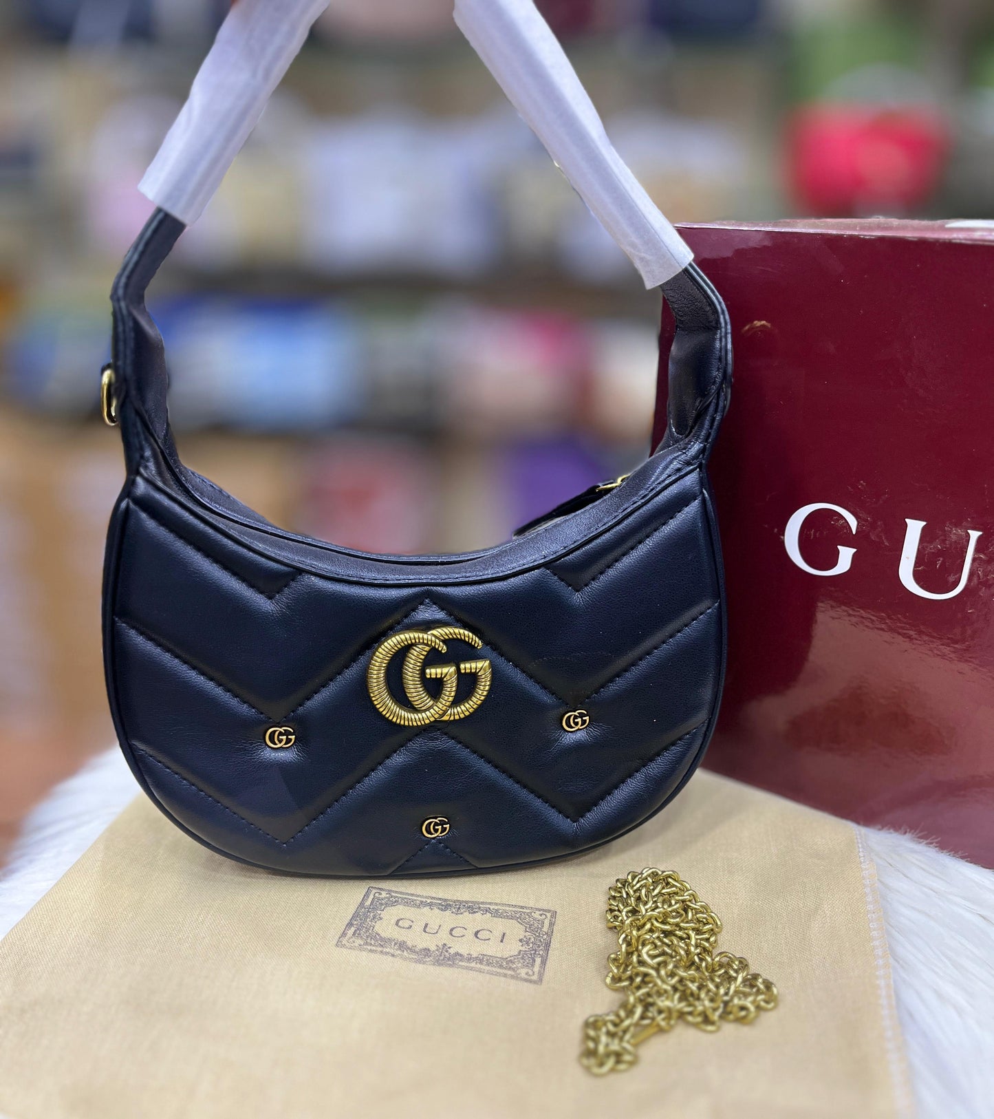 GUCCI GG Marmont Half-Moon Shoulder Bag – Women Bag (Black)