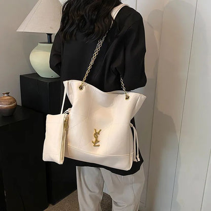 YSL – Luxury Leather Women Tote Bag (White)