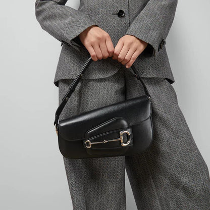 GUCCI – Horsebit 1955 Monogrammed Small Women Shoulder Bag (Black)