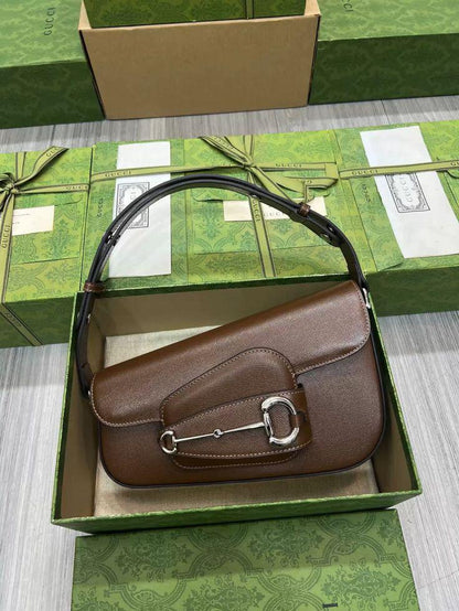 GUCCI – Horsebit 1955 Monogrammed Small Women Shoulder Bag (Brown)