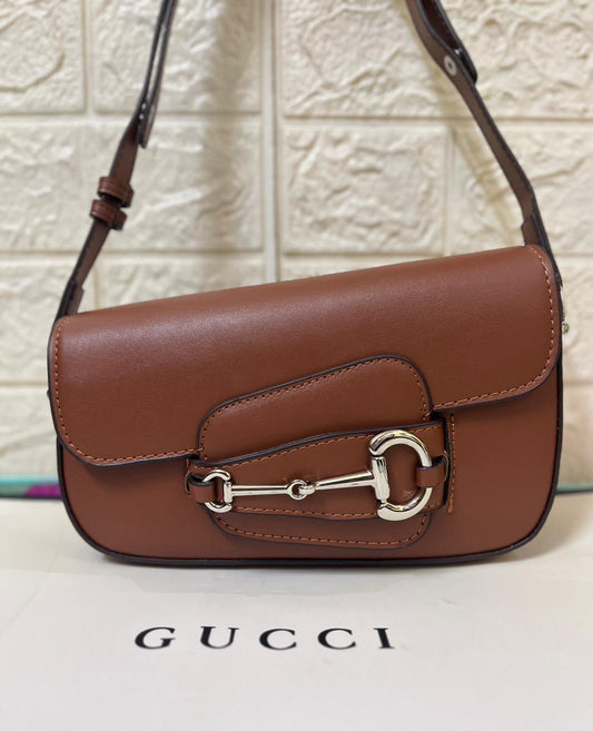 GUCCI – Horsebit 1955 Monogrammed Small Women Shoulder Bag (Brown)